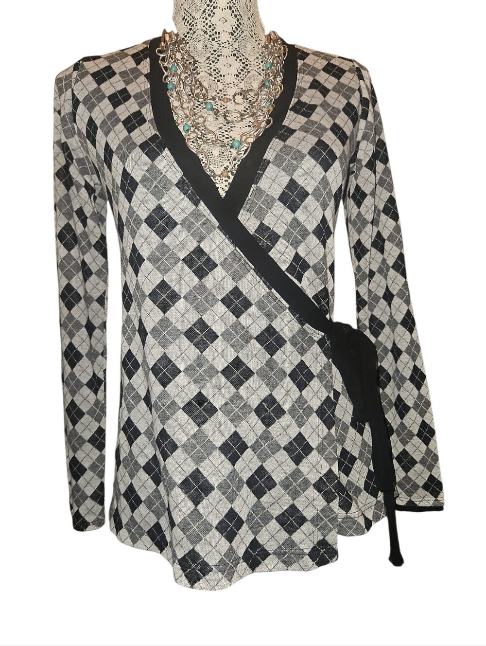 Gershon Bram Argyle Check Tie Around Top